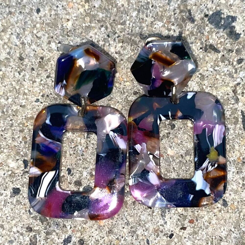 NWT Marbled Resin Geometric Drop Earrings Multicolor Statement Dangles